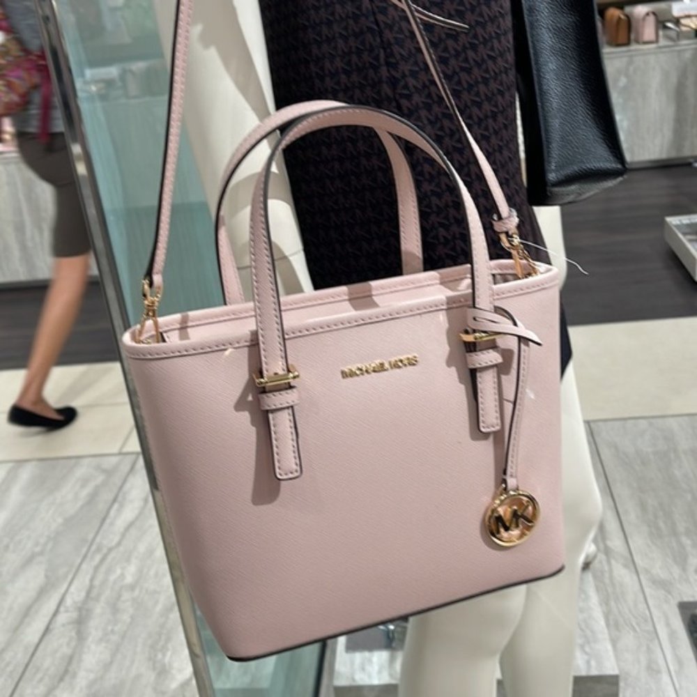 Michael Kors Jet Set Travel XS Saffiano Leather Top-Zip Tote Bag Powder Blush - Picture 15 of 16